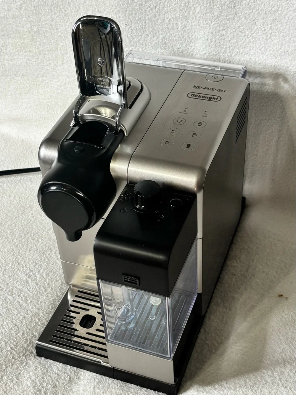 Nespresso-compatible Silver Espresso Machine with Built-In Milk Frother